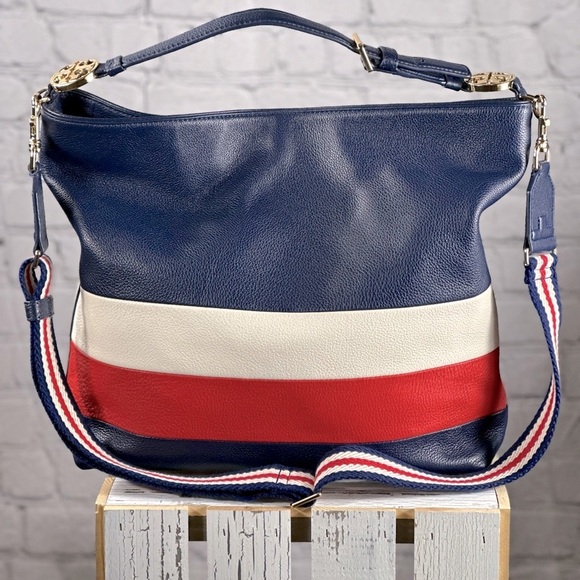 Tory Burch Duet Striped Hobo, Royal Navy, Cherry Apple, New Ivory - Picture 8 of 13